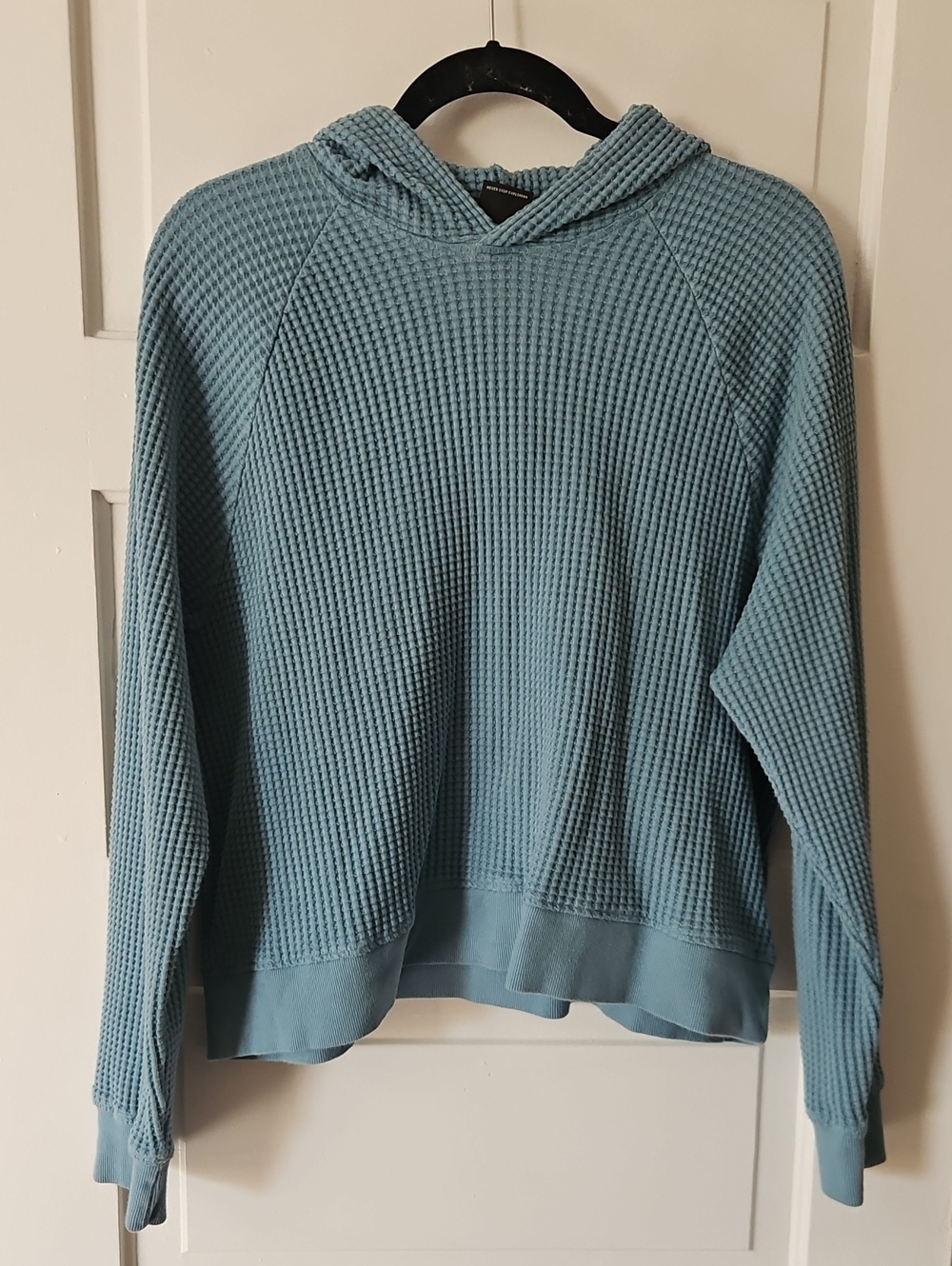Waffle Knit Hoodie Sweater - Dusty Teal
